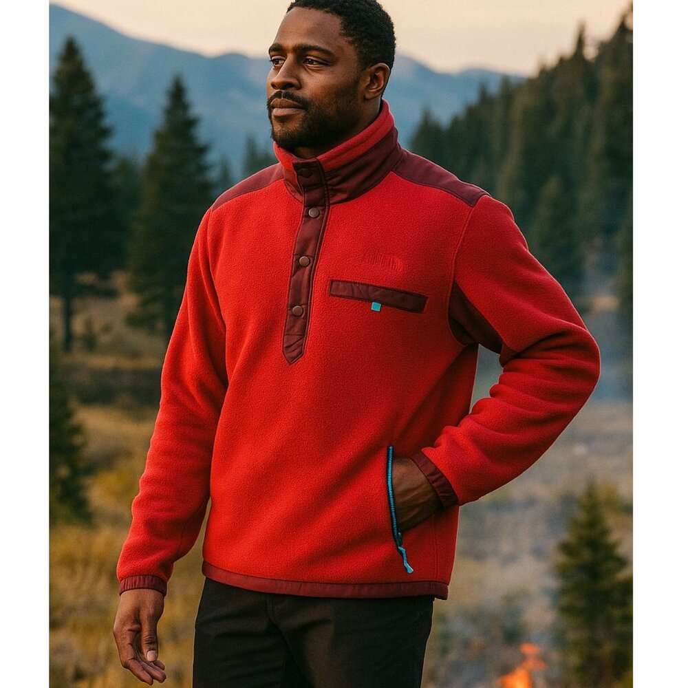 The North Face Royal Arch Red Sherpa 1/4-Snap Fleece Pullover Jacket MENS XL